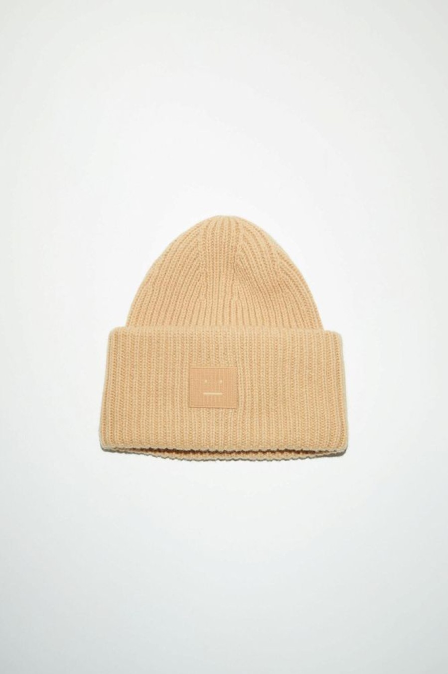 Dame Acne Studios Luer Og Panneband | Large Face Logo Beanie Fa-Ux-Hats000063 Biscuit Beige