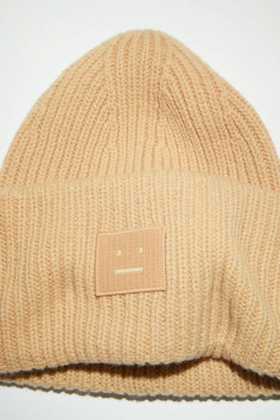 Dame Acne Studios Luer Og Panneband | Large Face Logo Beanie Fa-Ux-Hats000063 Biscuit Beige