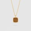 Herre Tom Wood Jewelry | Cushion Pendant Tiger Eye Gold