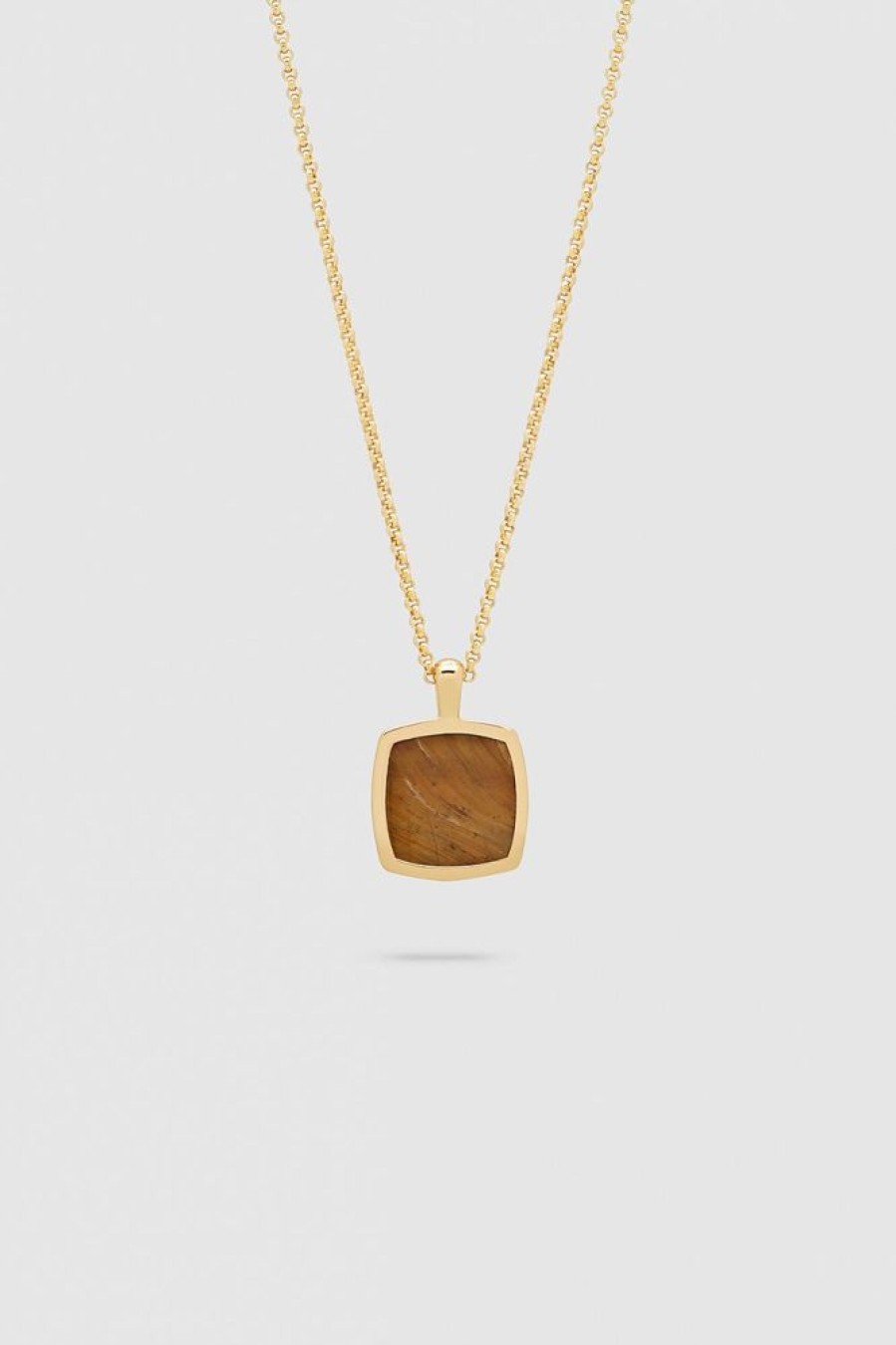 Herre Tom Wood Jewelry | Cushion Pendant Tiger Eye Gold