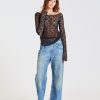 Dame ROTATE Birger Christensen Topper | Lace Off Shoulder Top Black