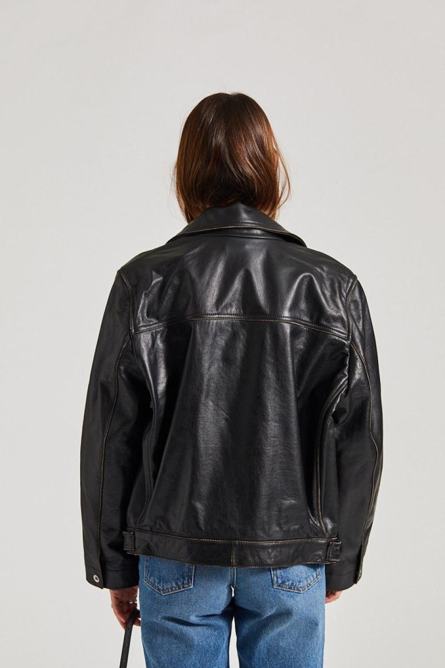 Dame Victoria Beckham Jakker | Oversized Leather Jacket Black/Taupe