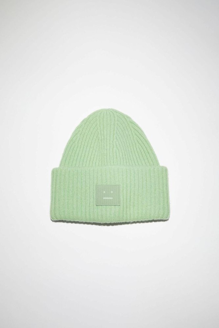 Dame Acne Studios Luer Og Panneband | Large Face Logo Beanie Spring Green Fa-Ux-Hats000063