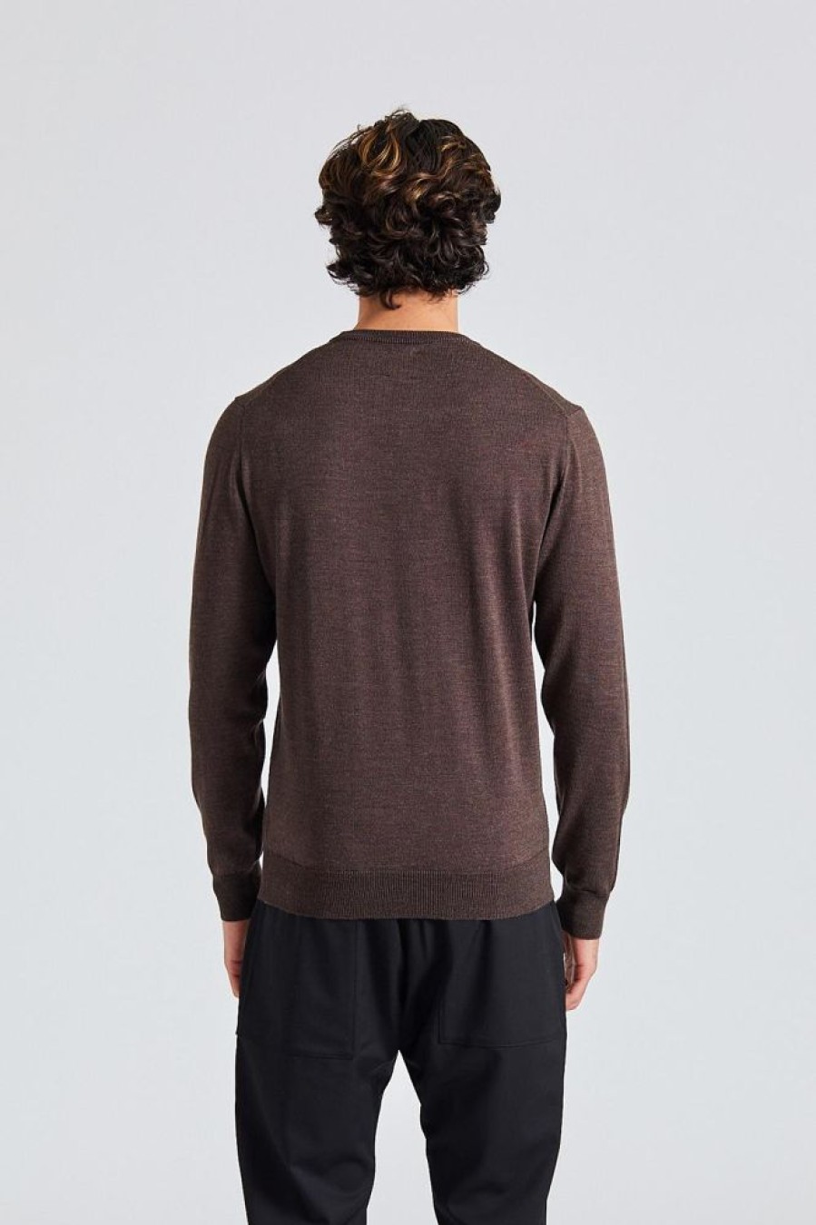 Herre Onesto Gensere | Merino Roundneck Brown Mel