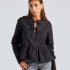 Dame Ganni Skjorter Og Bluser | Cotton Poplin Tie String Peplum Blouse Black