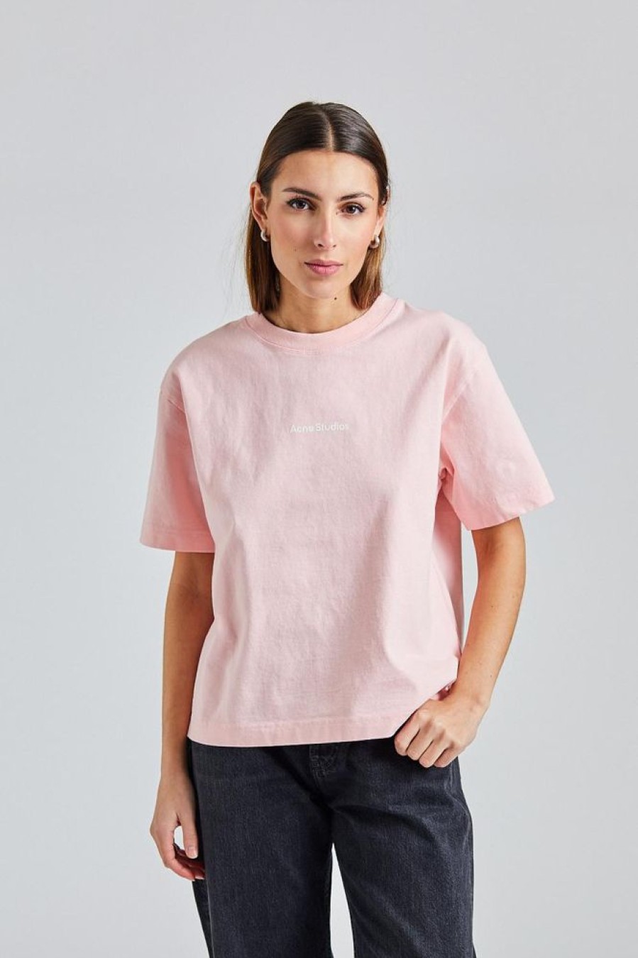 Dame Acne Studios T-Skjorter | T-Shirt Stamp Logo Pale Pink Fn-Wn-Tshi000636