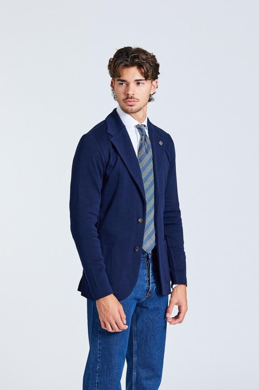 Herre LARDINI Cardigans | Knit Jacket Cotton Navy