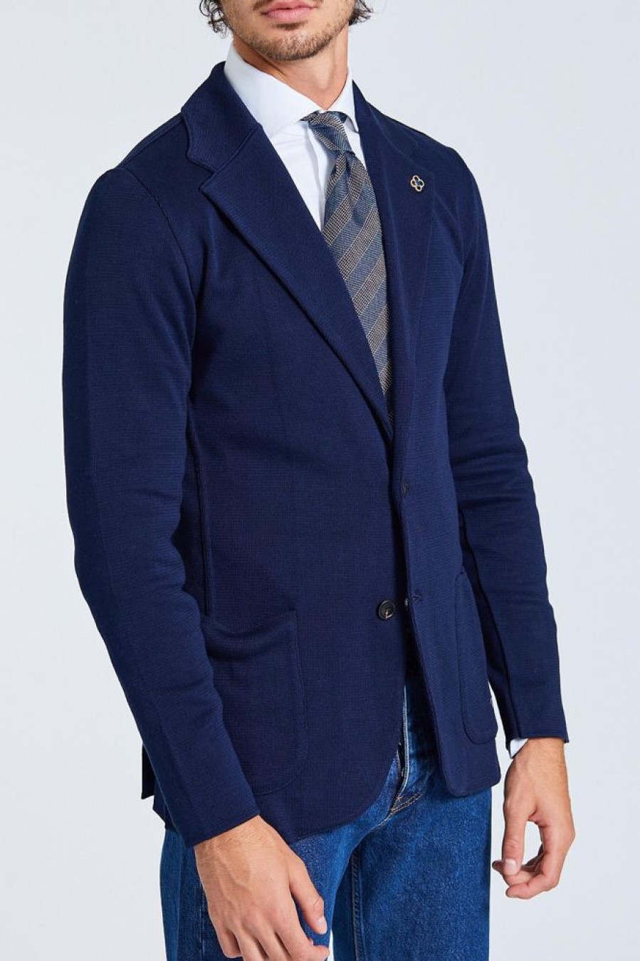 Herre LARDINI Cardigans | Knit Jacket Cotton Navy