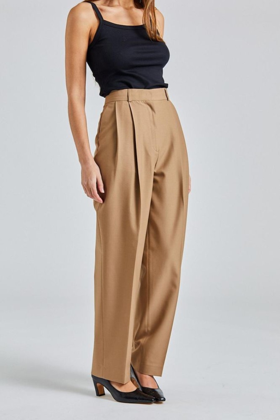 Dame Toteme Bukser | Double-Pleated Tailored Trousers Biscuit