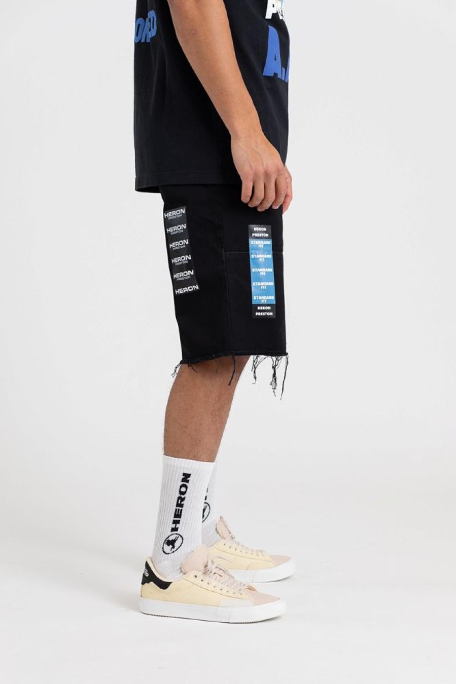 Herre HERON PRESTON Shorts | Heron Chino Raw Edge Shorts Black