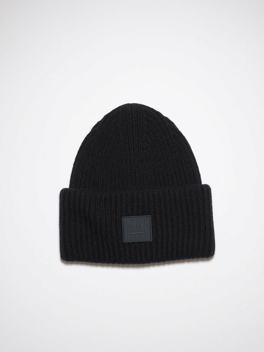 Dame Acne Studios Luer Og Panneband | Large Face Logo Beanie Black Fa-Ux-Hats000063