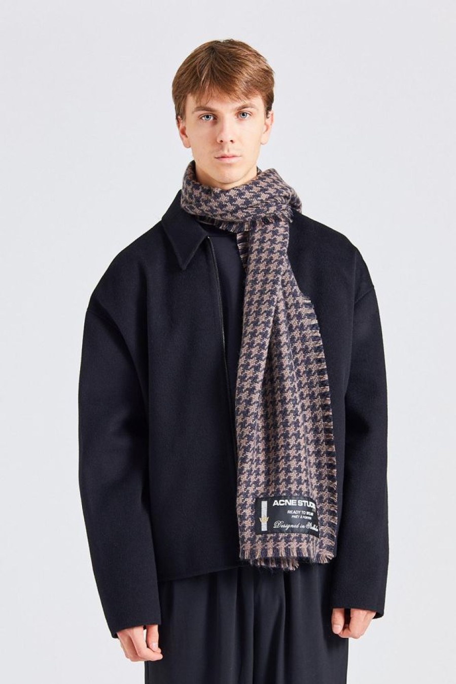 Herre Acne Studios Skjerf | Houndstooth Wool Scarf Grey/Light Grey Fn-Ux-Scar000300