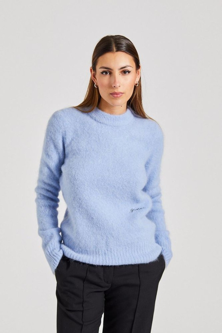 Dame Ganni Gensere | Brushed Alpaca O-Neck Powder Blue