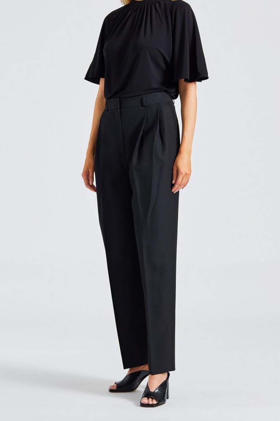 Dame Toteme Bukser | Double-Pleated Tailored Trousers Black