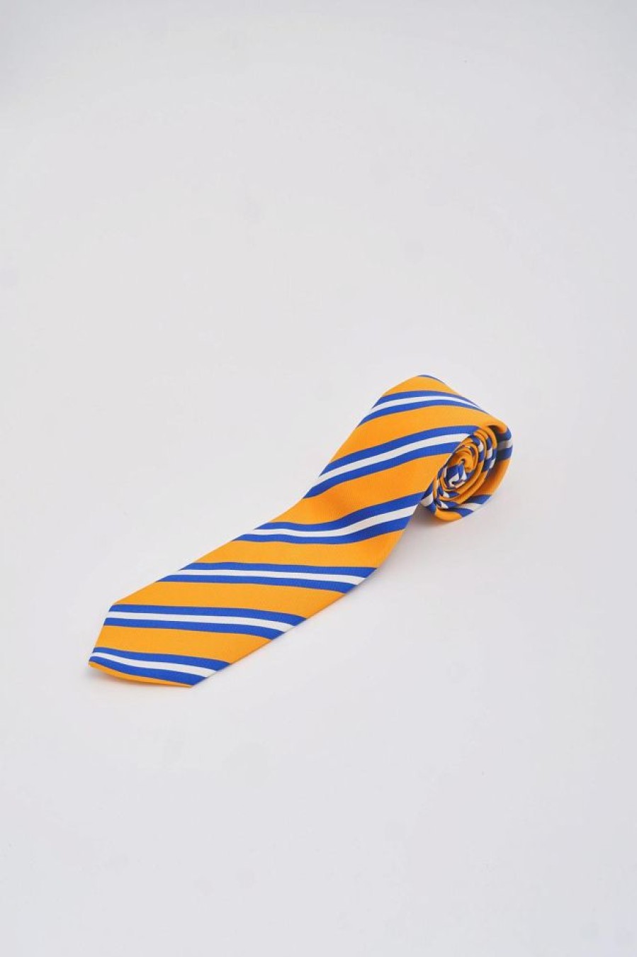 Herre Drakes Slips Og Sloyfer | Yellow Blue And White Stripe Repp Silk Tie