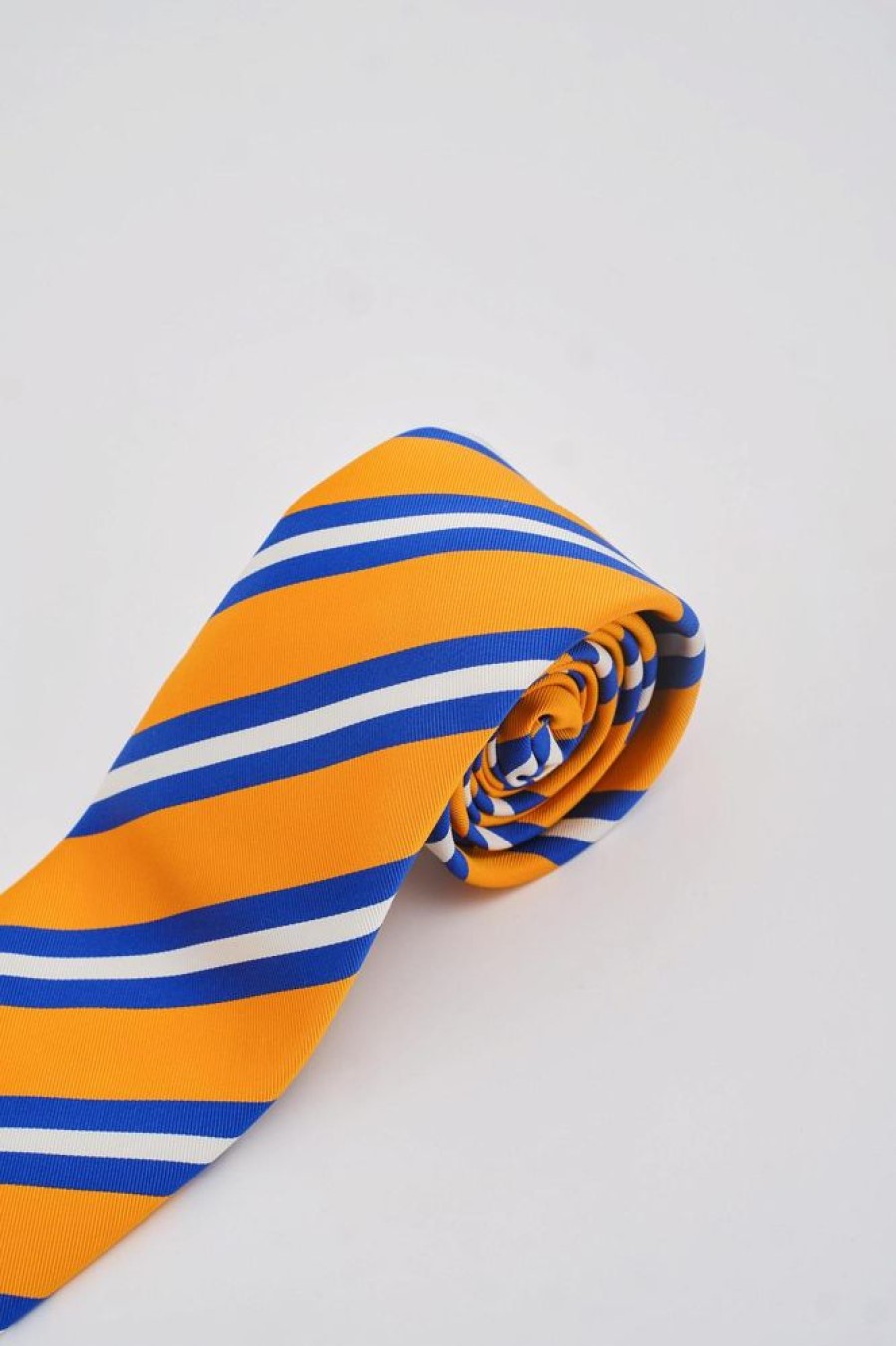 Herre Drakes Slips Og Sloyfer | Yellow Blue And White Stripe Repp Silk Tie