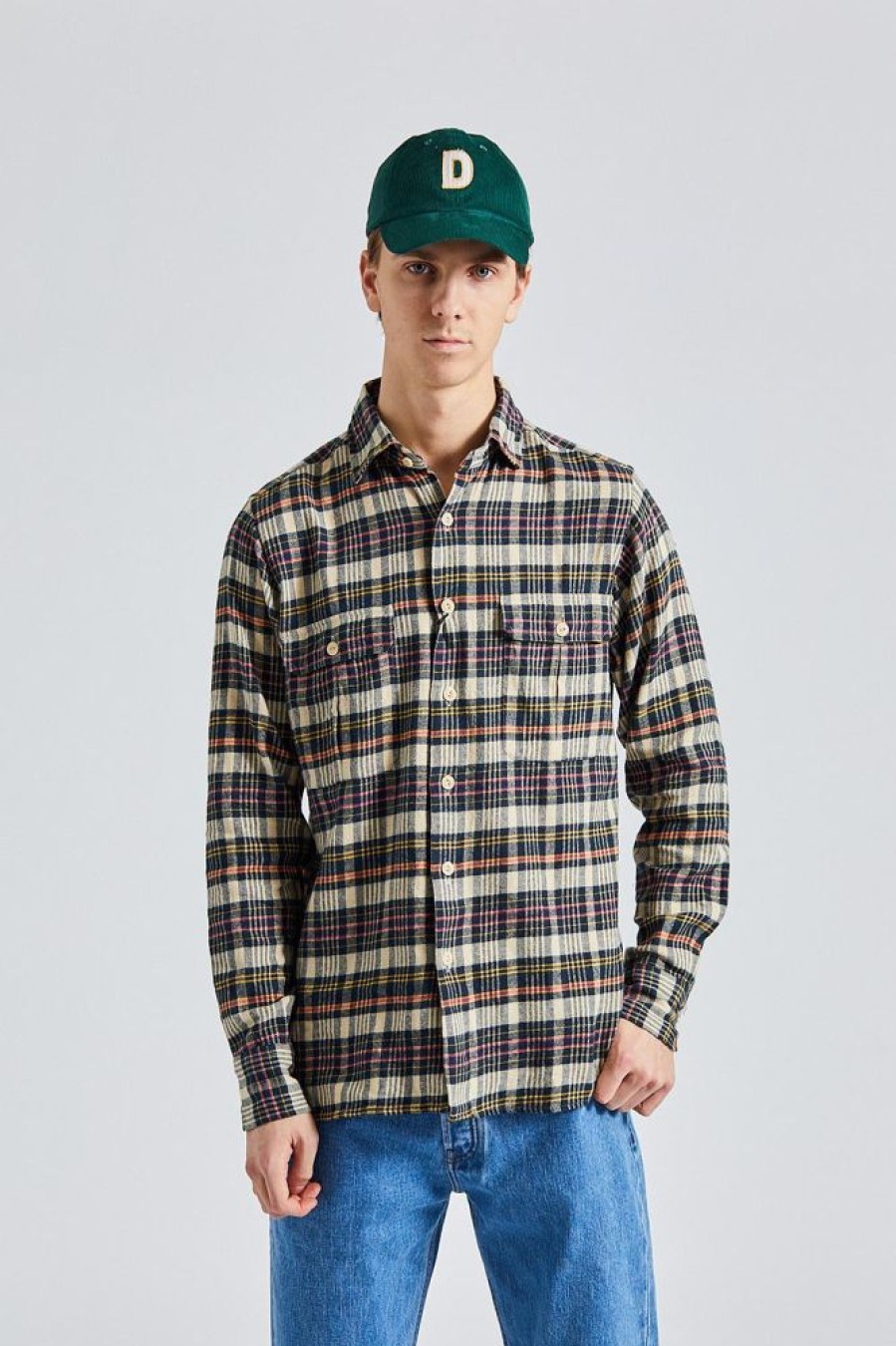 Herre Drakes Skjorter | Brushed Madras Check Work Shirt