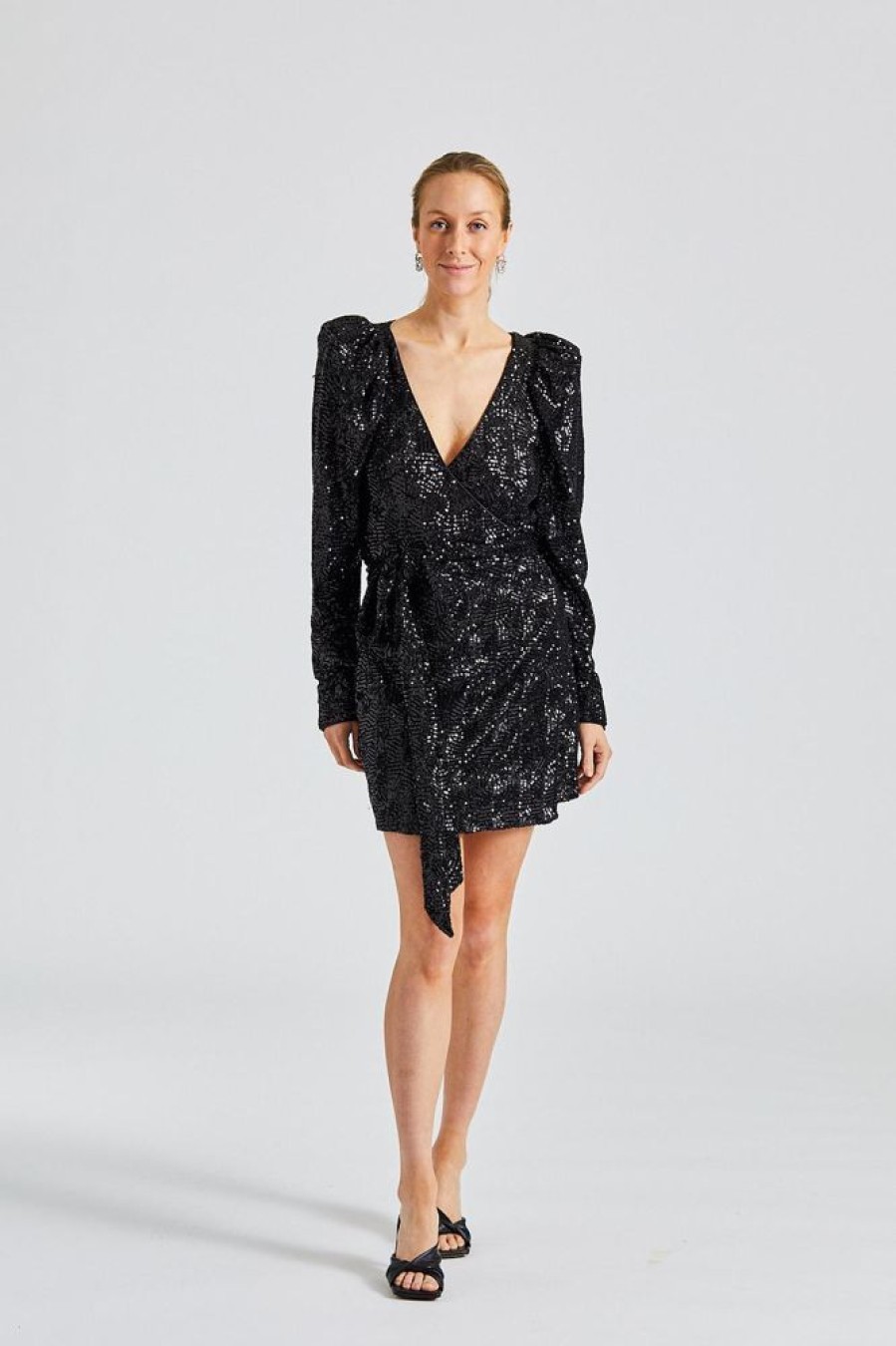 Dame ROTATE Birger Christensen Kjoler | Sequins Mini Wrap Black