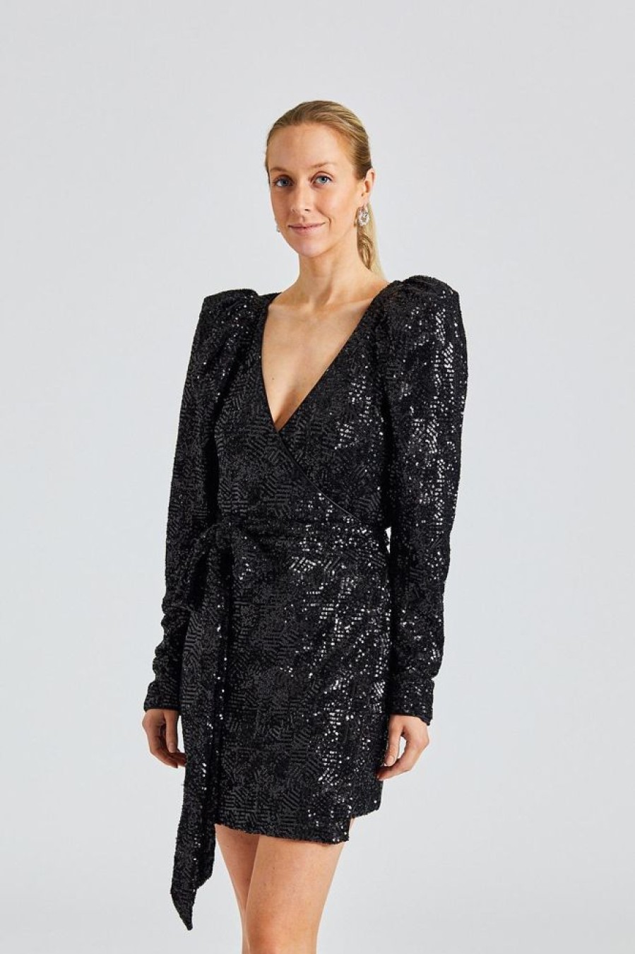 Dame ROTATE Birger Christensen Kjoler | Sequins Mini Wrap Black