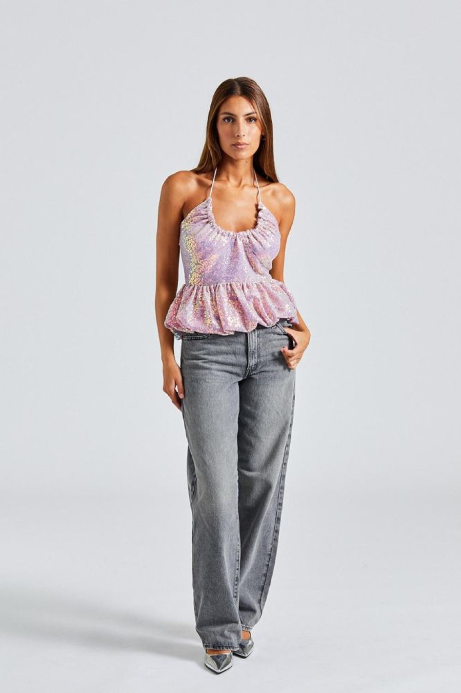 Dame ROTATE Birger Christensen Topper | Sequin Halterneck Top Sachet Pink