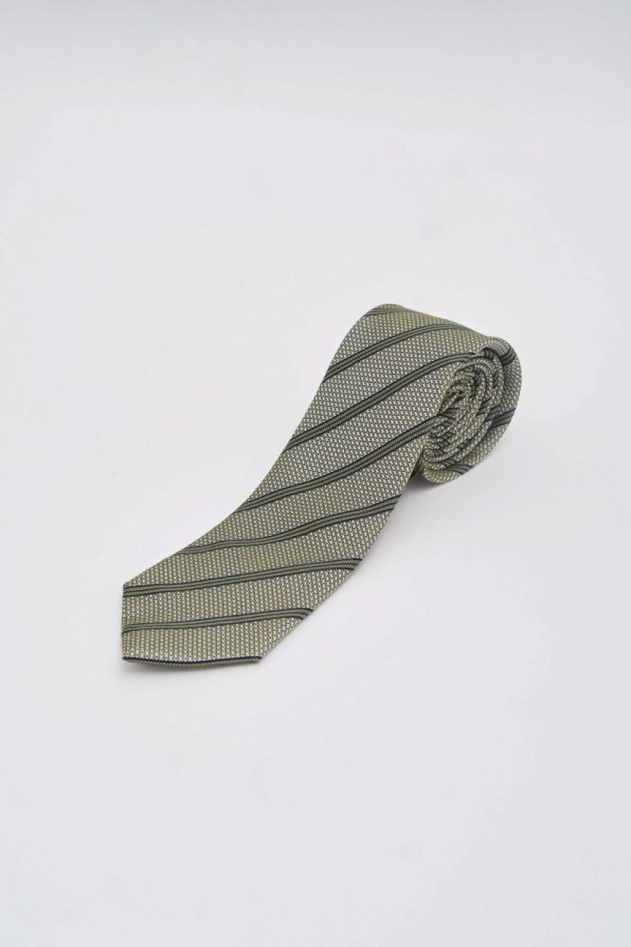 Herre Amanda Christensen Slips Og Sloyfer | Silk Tie Olive Stripe