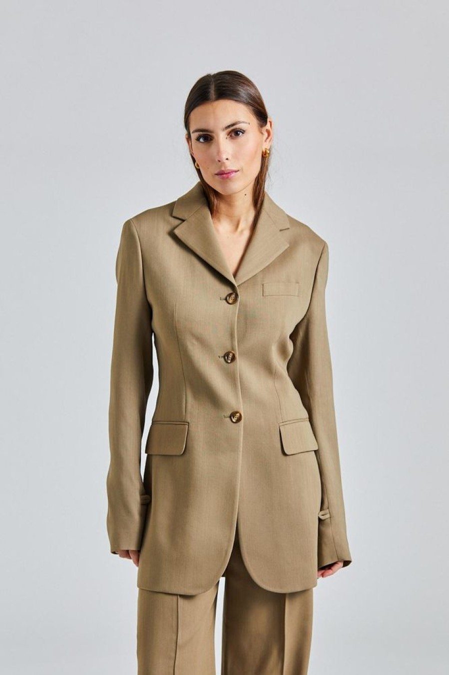 Dame Acne Studios Blazere | Single-Breasted Jacket Mud Beige Fn-Wn-Suit000526