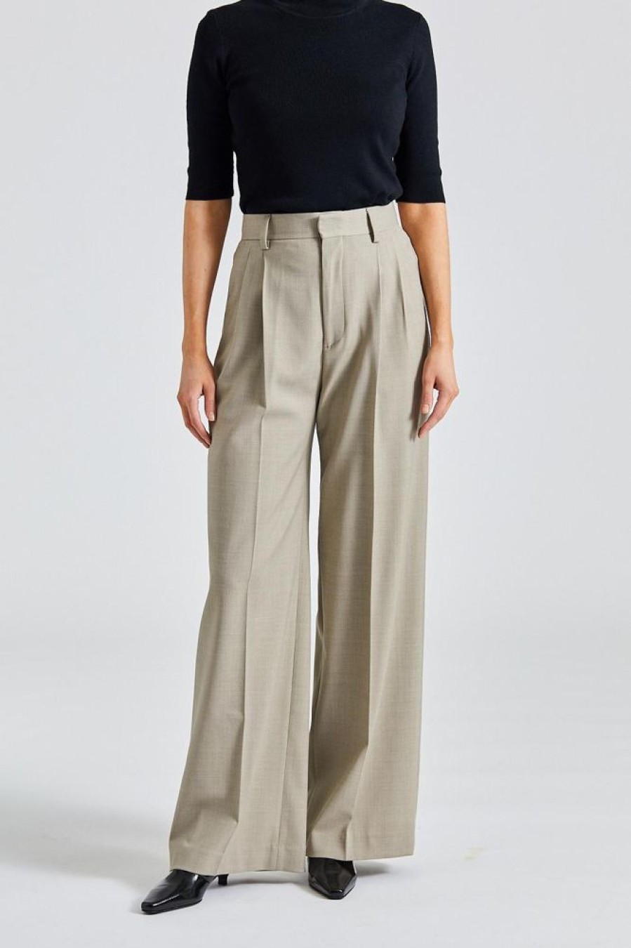 Dame Filippa K Bukser | Darcey Wool Trousers Sage Melange