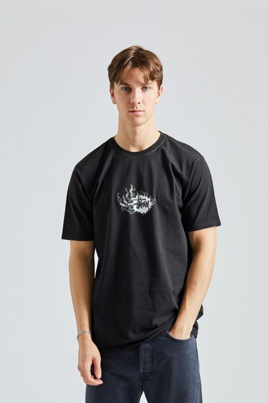 Herre Stüssy T-Skjorter | Mosaic Dragon Pig. Dyed Tee Black