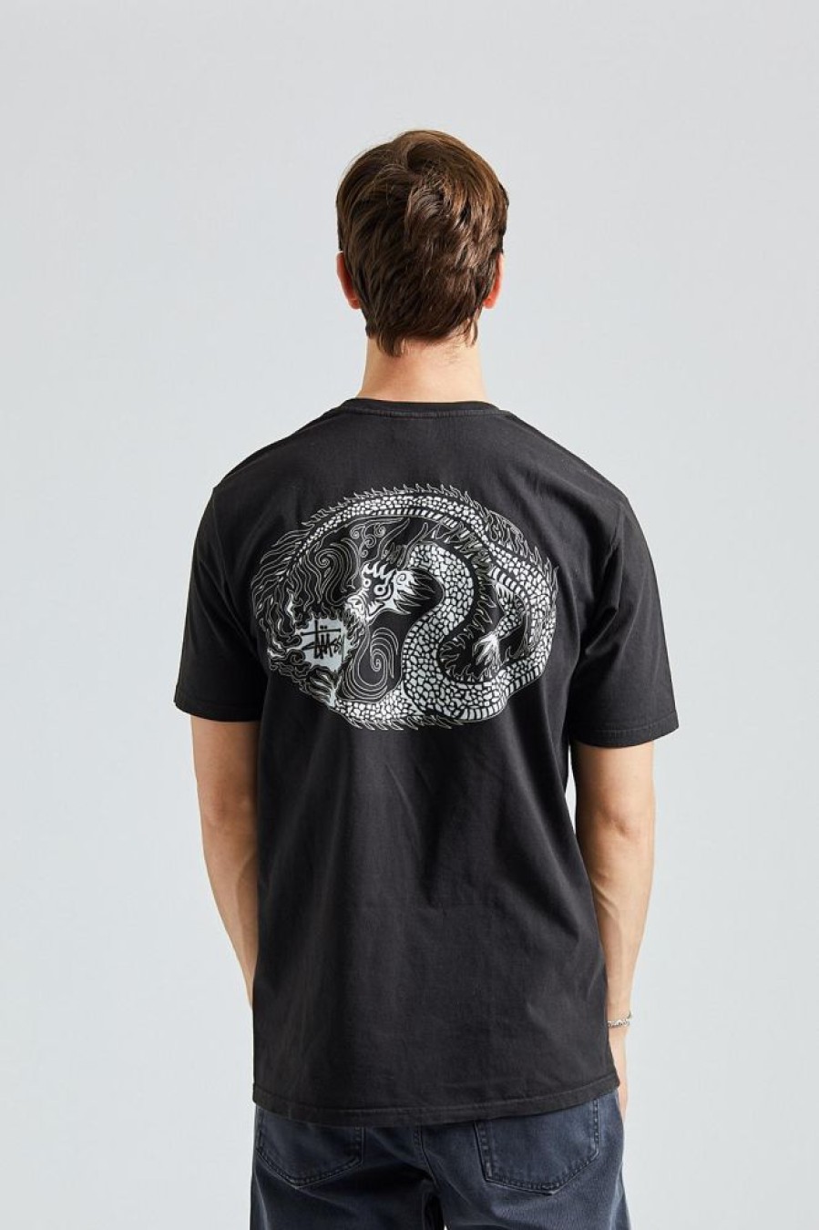 Herre Stüssy T-Skjorter | Mosaic Dragon Pig. Dyed Tee Black