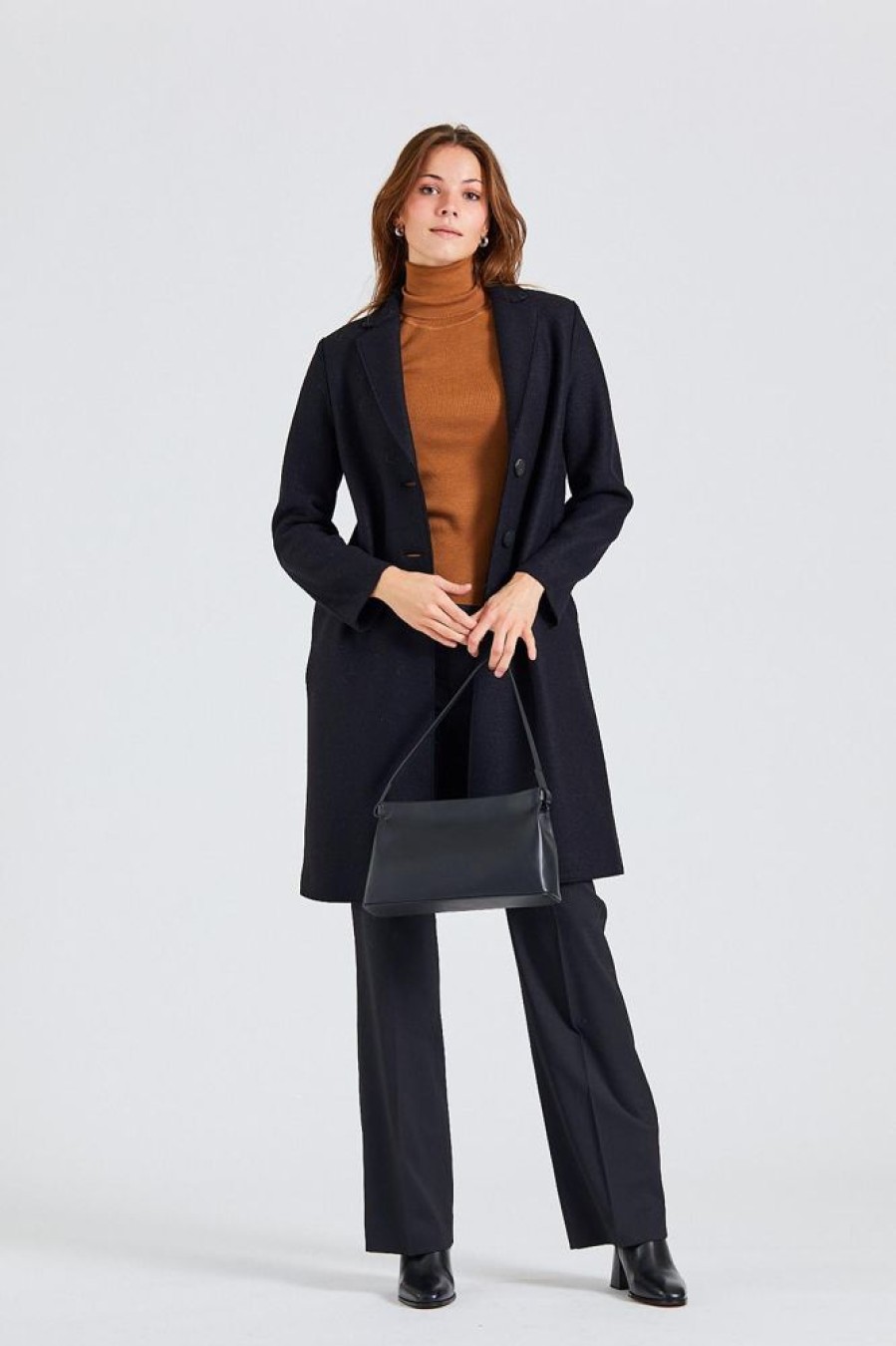 Dame Harris Wharf London Kaper | Women Overcoat Pressed Wool And Polaire Black