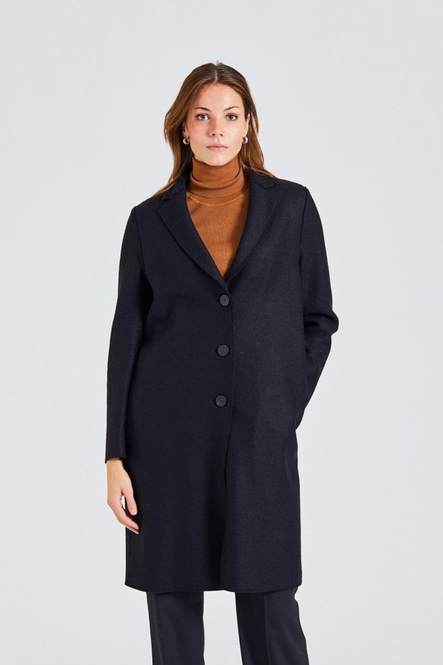 Dame Harris Wharf London Kaper | Women Overcoat Pressed Wool And Polaire Black