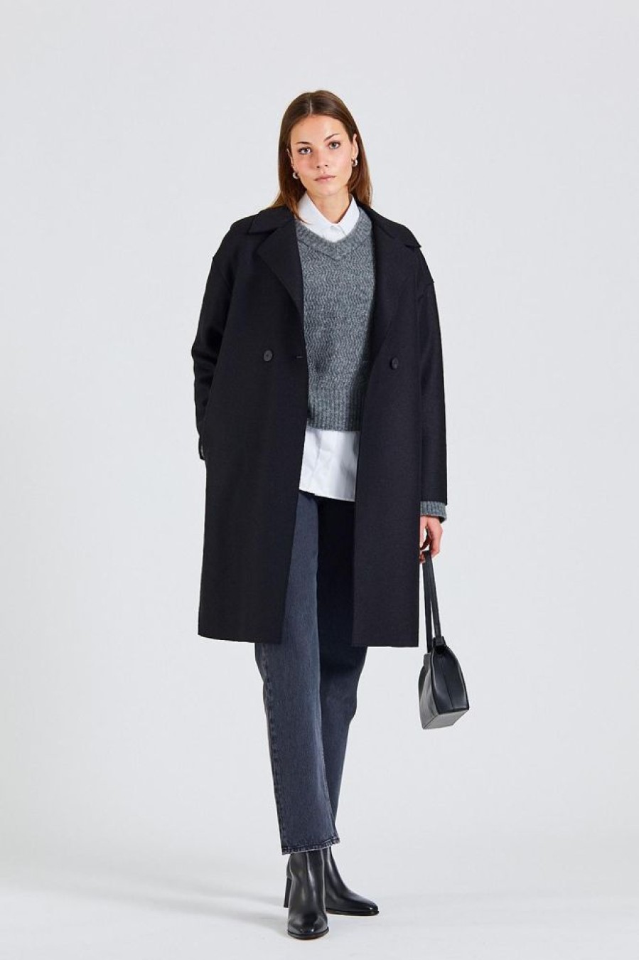 Dame Harris Wharf London Kaper | Women Dropped Shoulder D.B. Coat Pressed Wool Black