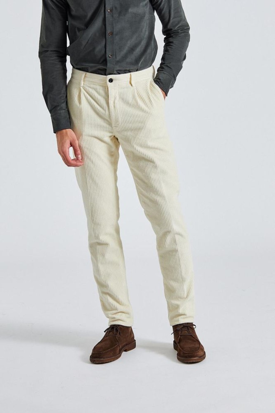 Herre Incotex Bukser | Corduroy Trouser Avorio