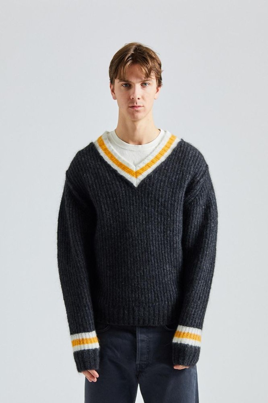 Herre Stüssy Gensere | Mohair Tennis Sweater Charcoal