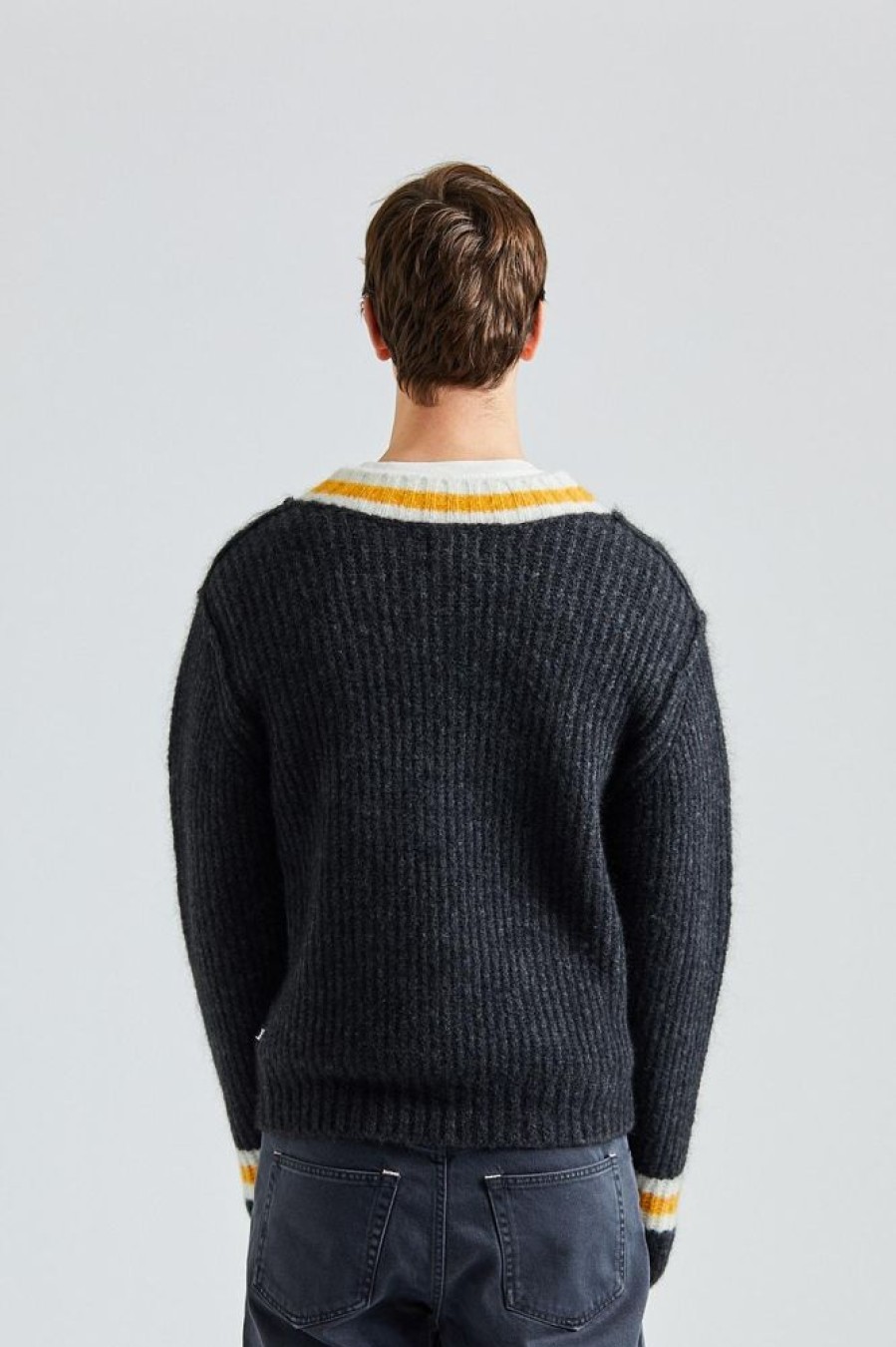 Herre Stüssy Gensere | Mohair Tennis Sweater Charcoal