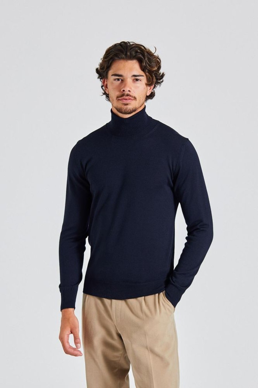 Herre Onesto Gensere | Merino Hoy Hals Navy