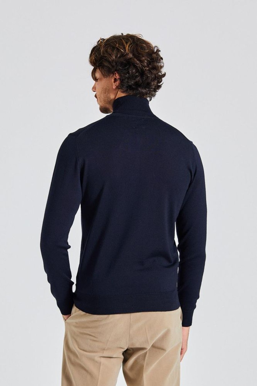 Herre Onesto Gensere | Merino Hoy Hals Navy