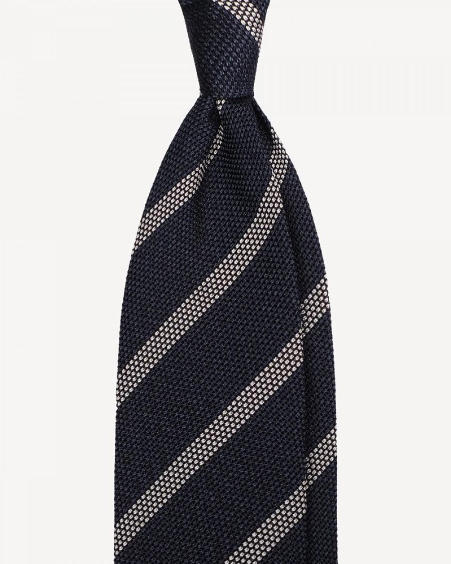 Herre Viola Milano Slips Og Sloyfer | Melange Stripe 3-Fold Grenadine Tie Navy/White