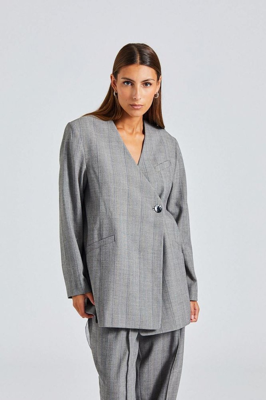 Dame Ganni Dresser Og Sett | Herringbone Suit Frost Grey