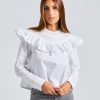 Dame Ganni Skjorter Og Bluser | Cotton Poplin Frill Blouse Bright White