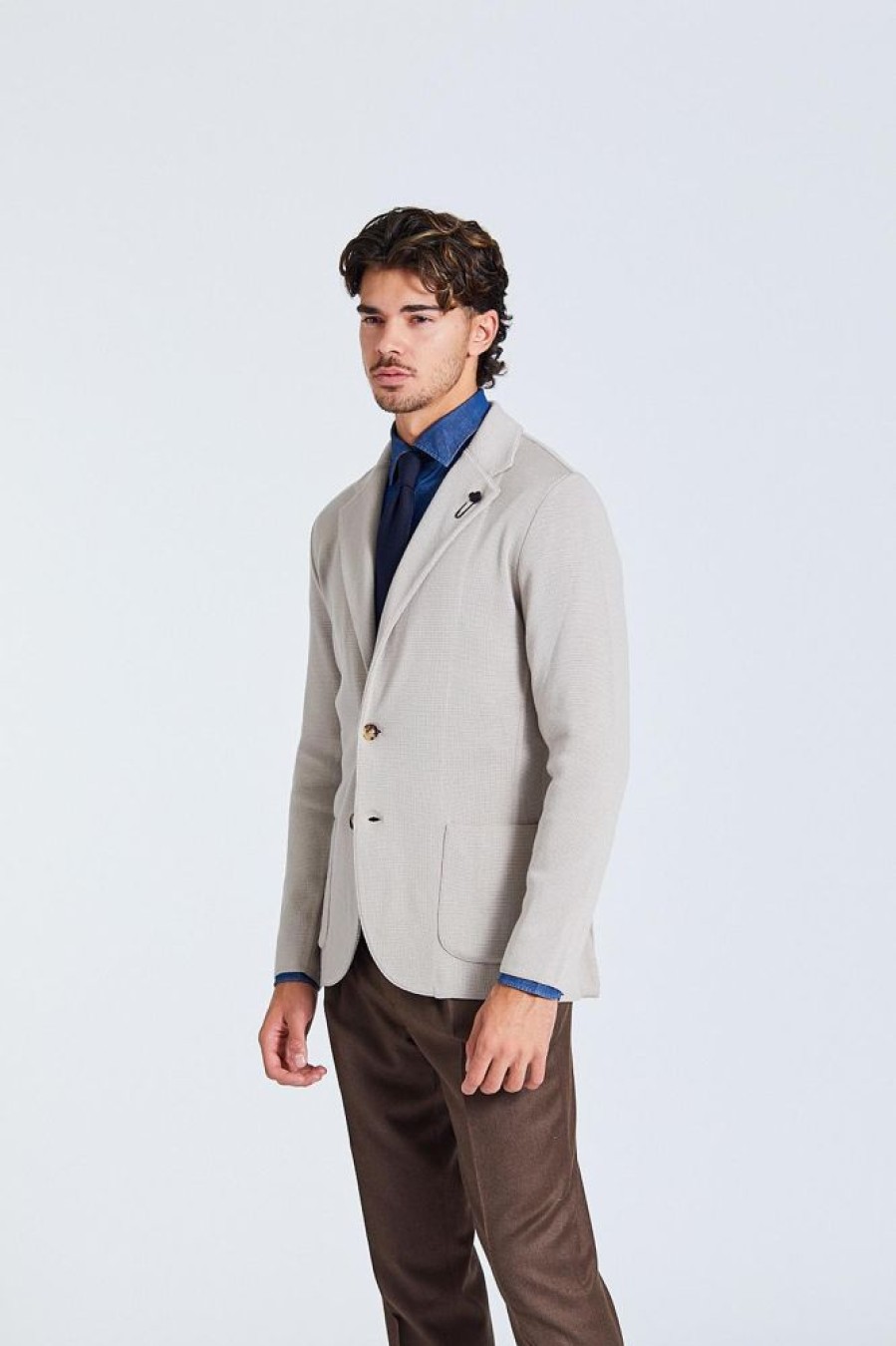 Herre LARDINI Cardigans | Man Knit Jacket Beige