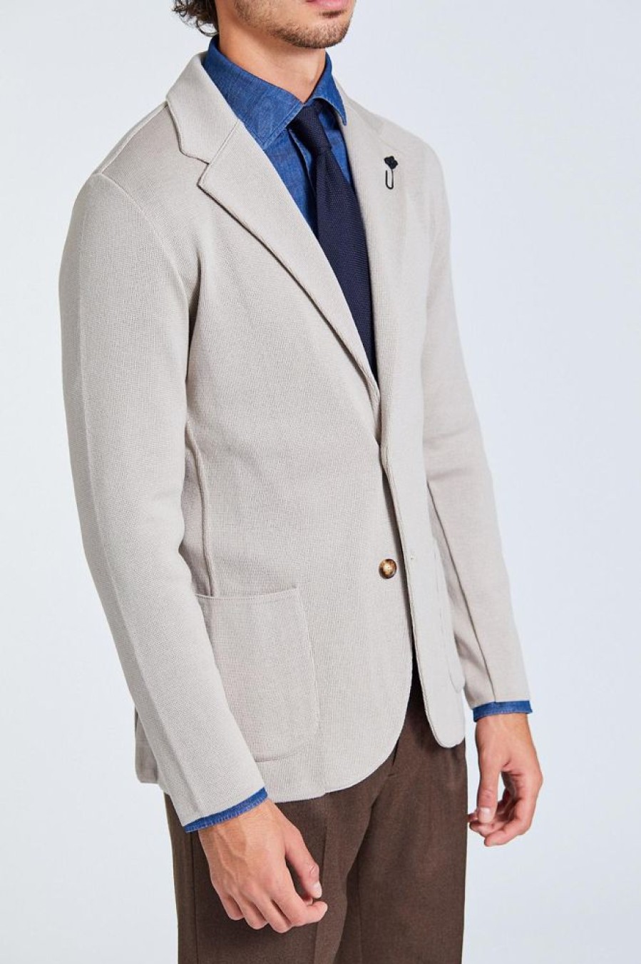 Herre LARDINI Cardigans | Man Knit Jacket Beige