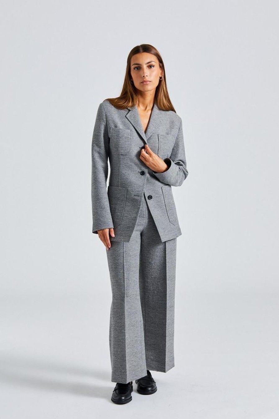 Dame Toteme Blazere | Slim Wool Blend Blazer Grey Melange