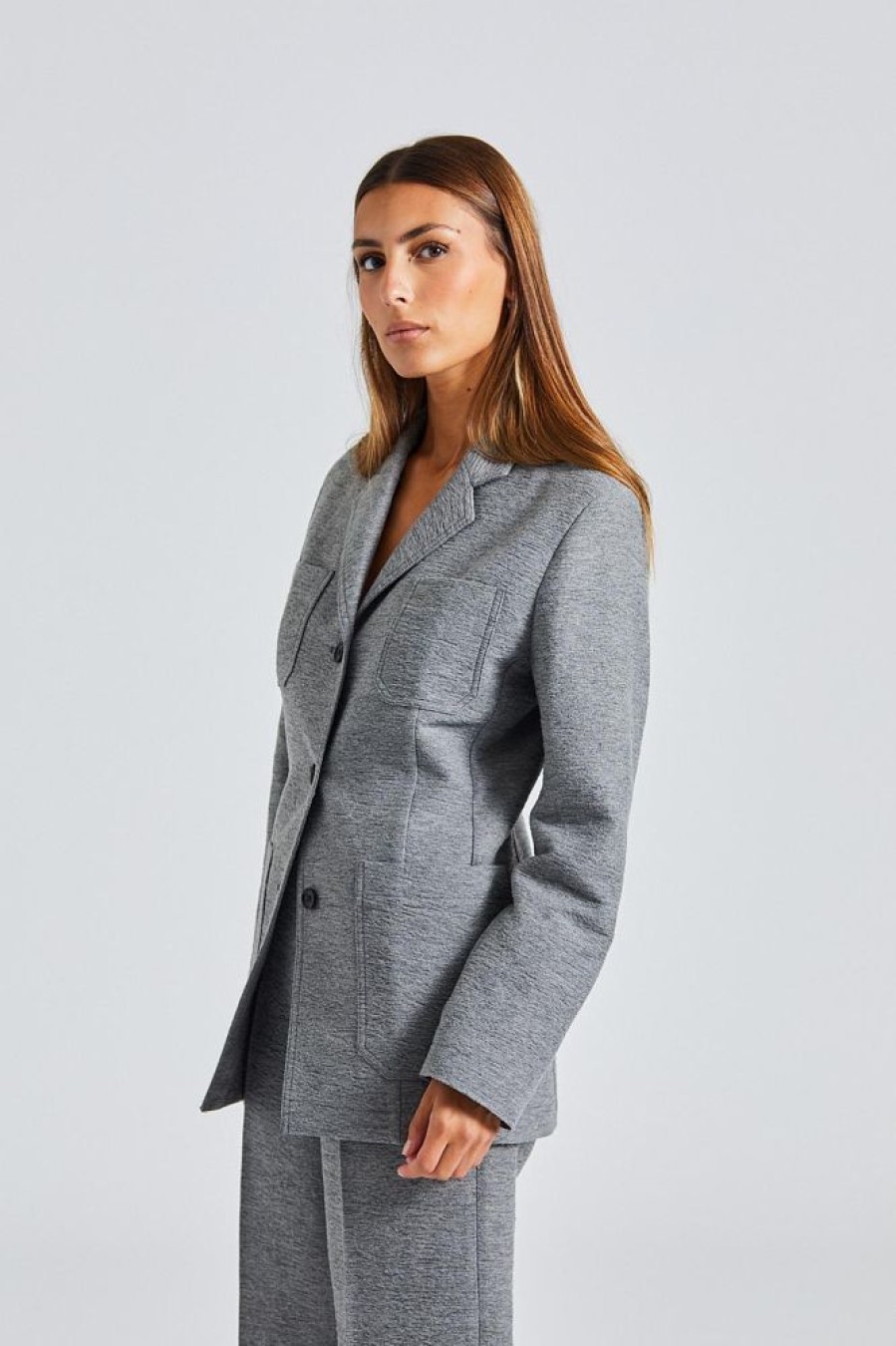 Dame Toteme Blazere | Slim Wool Blend Blazer Grey Melange