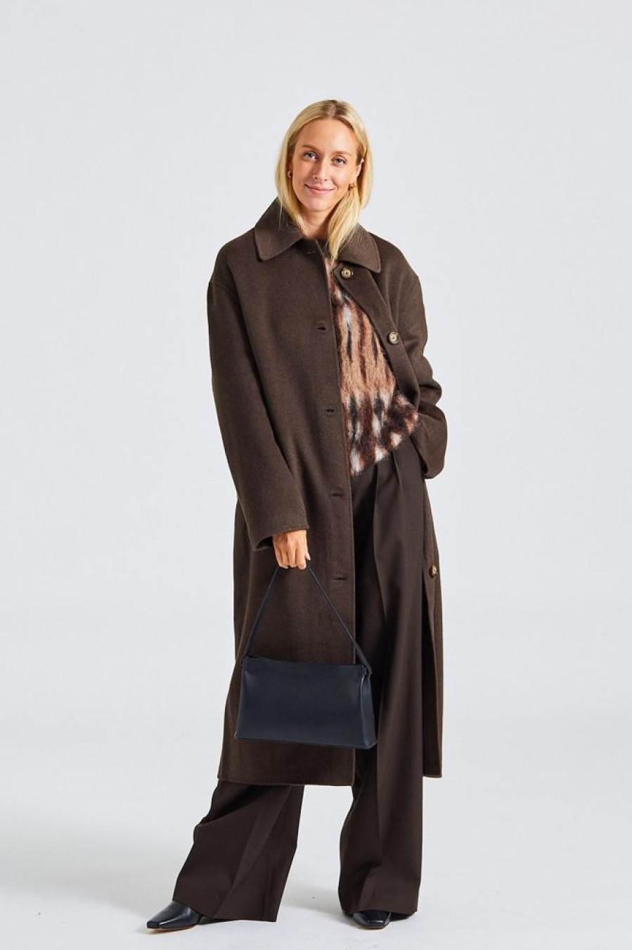 Dame Toteme Kaper | Double Wool Car Coat Chocolate Mel