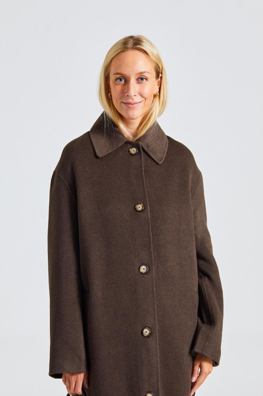 Dame Toteme Kaper | Double Wool Car Coat Chocolate Mel