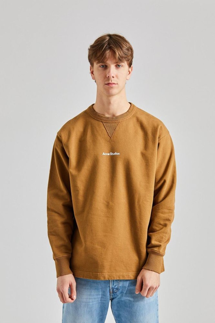 Herre Acne Studios Gensere | Stamp Logo Sweater Mud Beige Fn-Mn-Swea000361