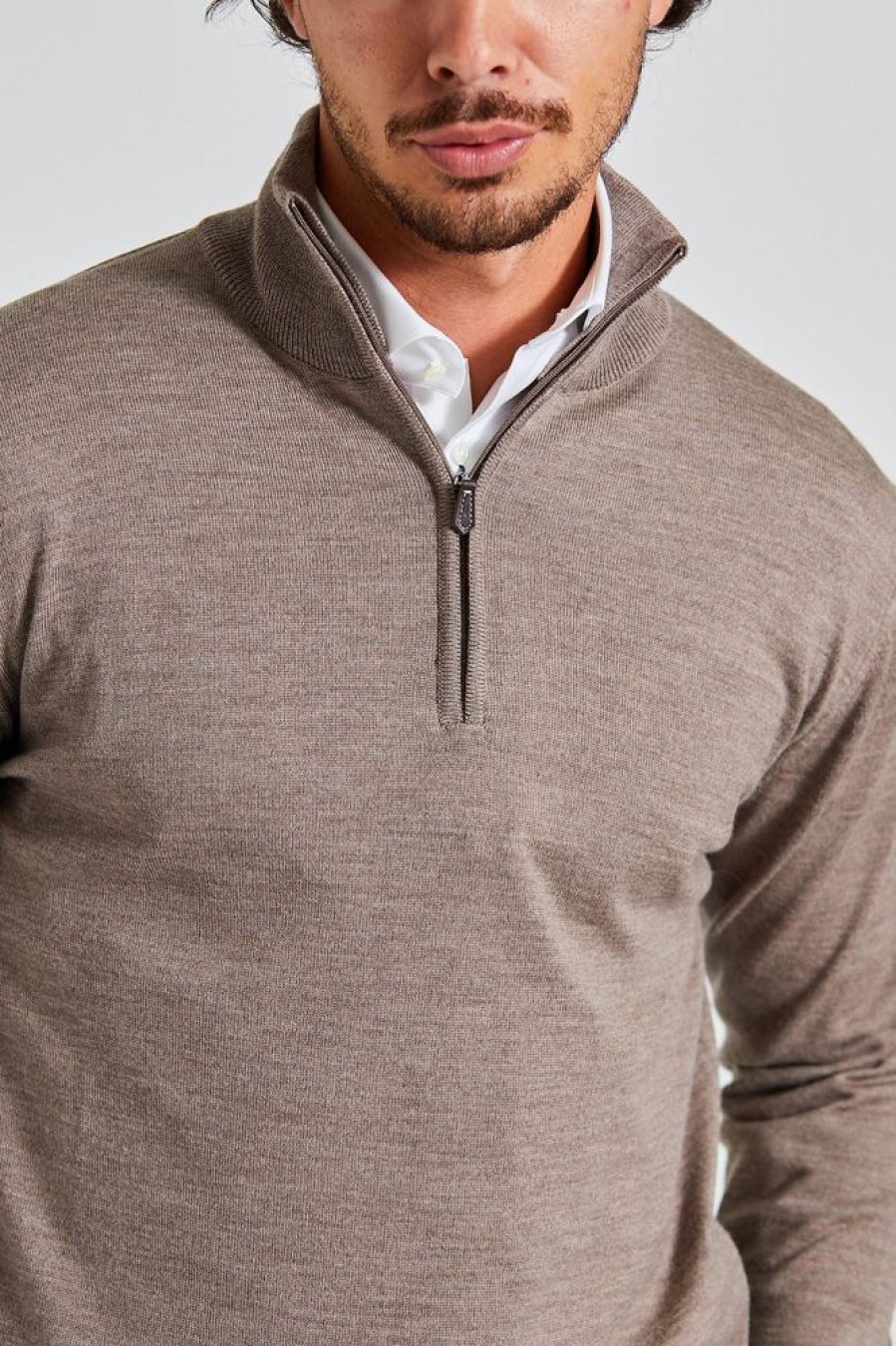 Herre Onesto Gensere | Merino Half-Zip Beige Mel