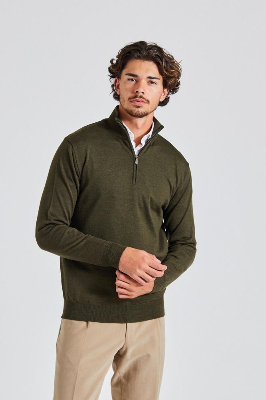 Herre Onesto Gensere | Merino Half-Zip Olive