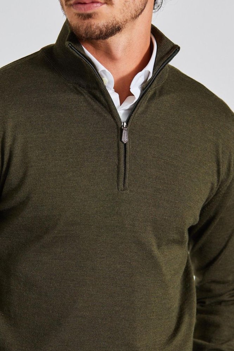 Herre Onesto Gensere | Merino Half-Zip Olive